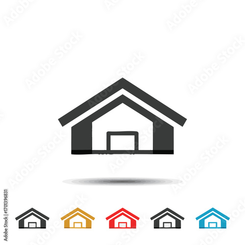 A sleek, minimalist house icon, presented in various vibrant colors on a clean white background, ideal for modern digital design and property branding.