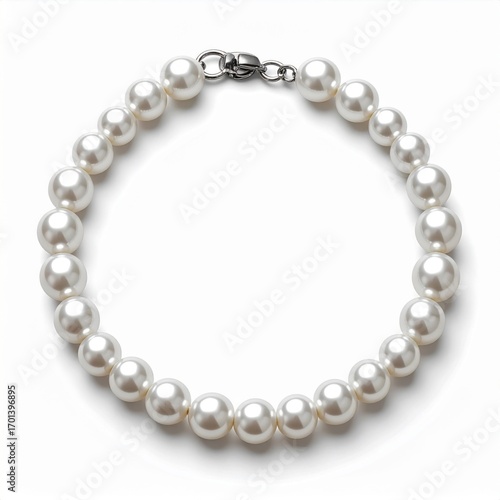 Elegant Pearl Necklace with Silver Clasp on White Background in Studio Lighting