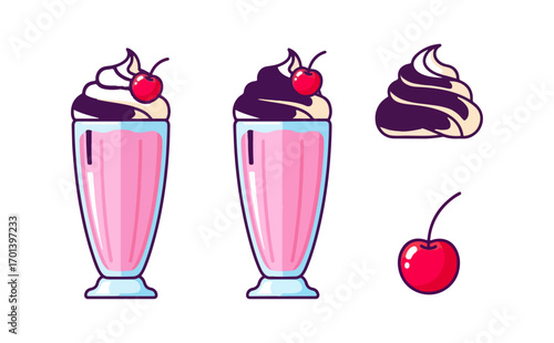 Pink milkshake with whipped cream and cherry