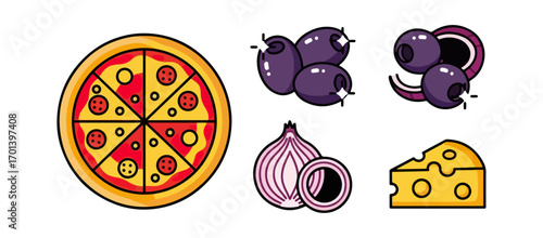 Pizza ingredients flat design illustration