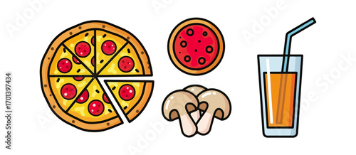 Pizza juice and mushrooms flat design