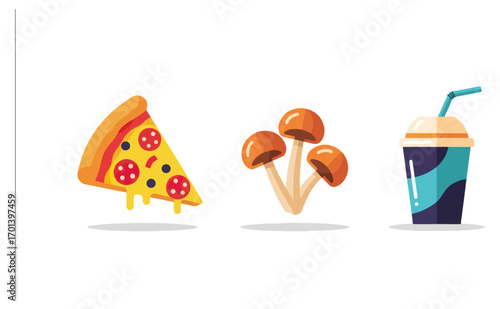 Pizza mushrooms and a drink illustration