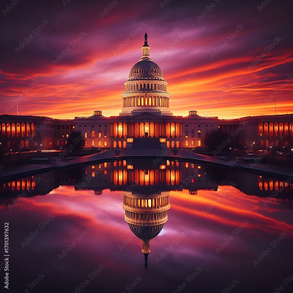 Obraz premium Capitol Dome During Sunset Glow
