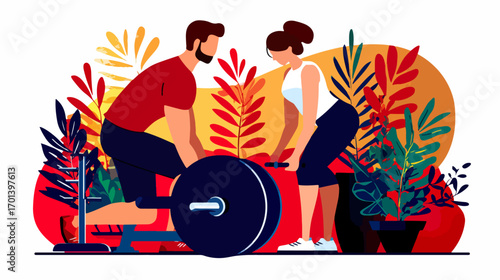 People lifting weights in gym setting