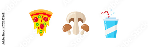 Pizza mushrooms and soda illustration