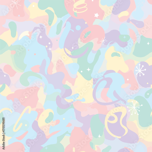 Pastel abstract pattern with soft colors and whimsical shapes for creative designs, seamless pattern, Stock royalty image.