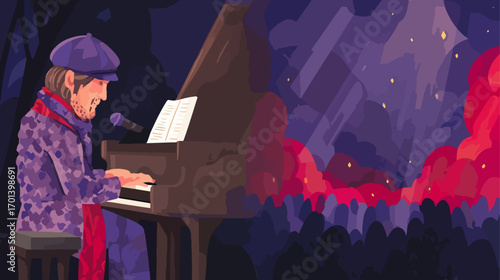 Person playing piano at night