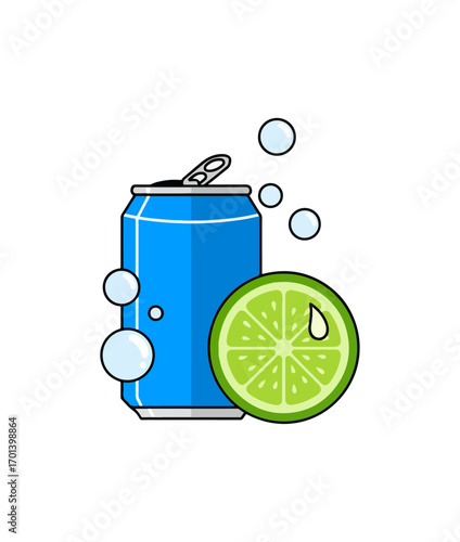 Refreshing soda can with lime