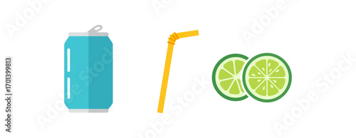 Soda can straw and lime slices
