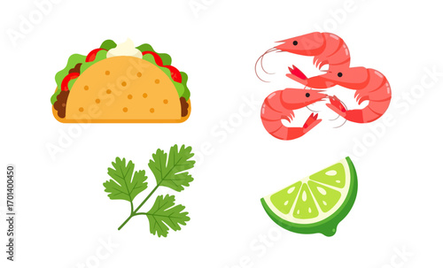 Taco shrimp lime and cilantro illustration