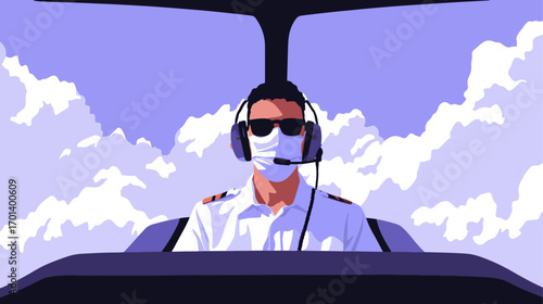 Pilot with mask during flight