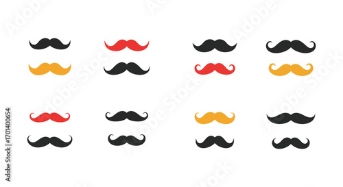 a variety of colorful mustaches arranged neatly in rows