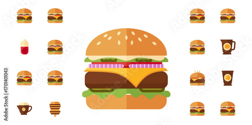 Variety of food icons flat design
