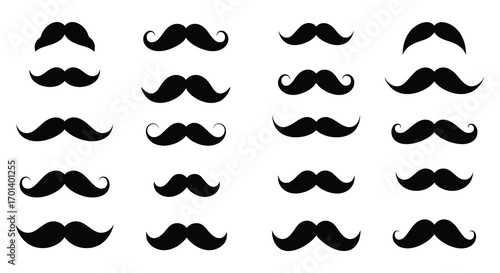 a variety of black mustache designs arranged neatly