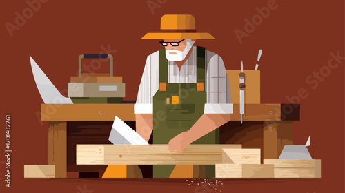 Senior carpenter working with wood