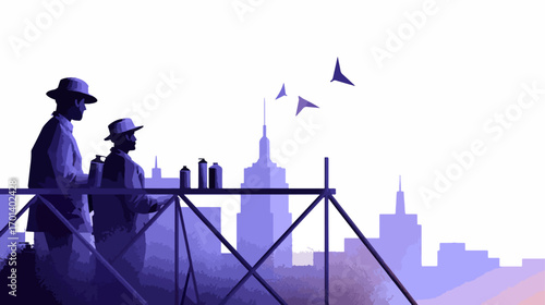 Silhouette of artists on rooftop with cityscape