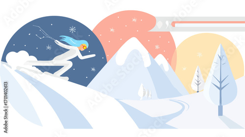 Skier on snowy mountain landscape