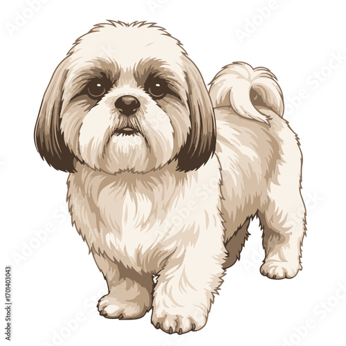 Shih Tzu head full body, cartoon vector digital art illustration, isolated on white transparent background