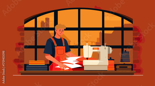 Tailor working at sewing machine