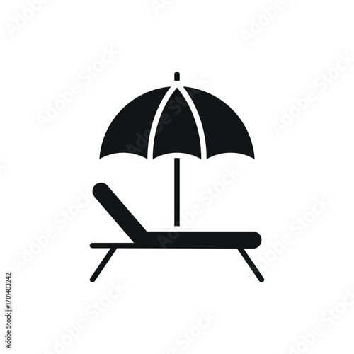 Beach umbrella with chair icon in glyph for solid resort and outdoor graphics.