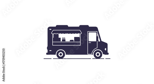 a food truck parked on street with open serving window