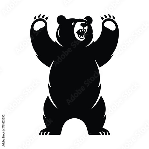 Illustration of a powerful black bear standing on its hind legs raising paws in defensive stance