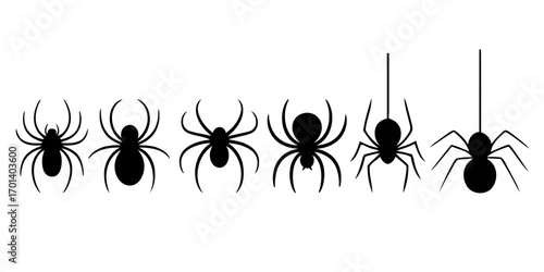 Spooky spider silhouettes for halloween decorations. black silhouettes of spooky spider
