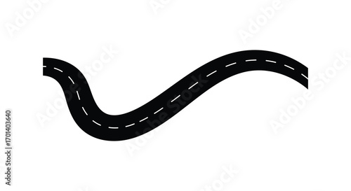 a winding road with dashed lines curves gracefully through space