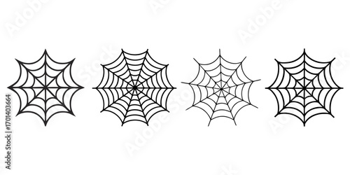 vector illustration of a spider. Four spooky spiderweb illustrations on a white background