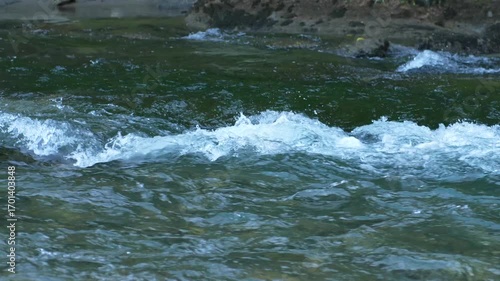 A small mountain river with rapids in the Samegrelo region, Georgia. Slow Motion