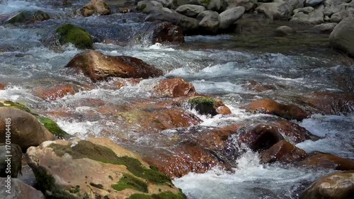 A small mountain river with rapids in the Samegrelo region, Georgia. Slow Motion