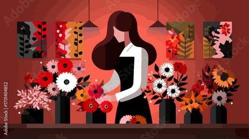 Woman arranging flowers in floral shop