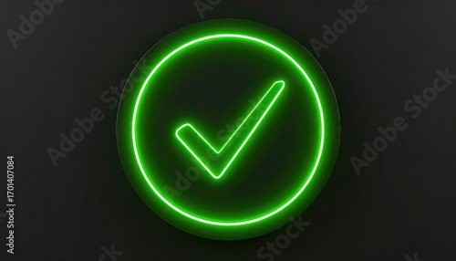 Glowing Green Neon Check Mark Icon in Circle