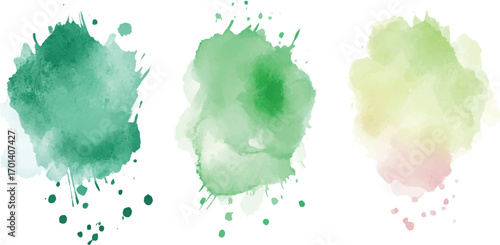 Set of Colorful Watercolor blue green Hand Painted Round Shapes Stains Circles Blobs Isolated Abstract Clouds Pattern Splash Texture Pastel Paint Stain vector design on transparent background