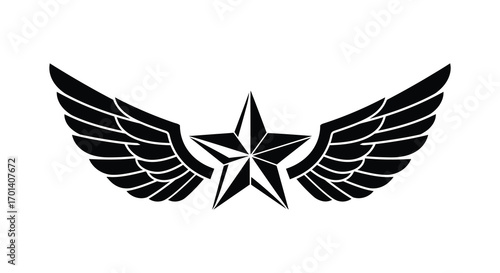 a star with wings spread wide in black silhouette