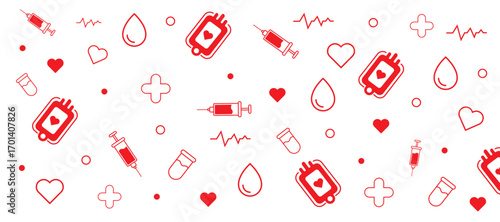 Blood Donation  Red Medical Seamless Pattern