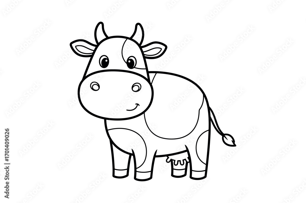 Fototapeta premium Vector icon cute cow cartoon, standing and smiling sweetly