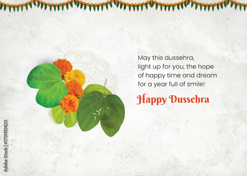 Happy Dussehra and Leaf, Vijayadashmi with Illustration