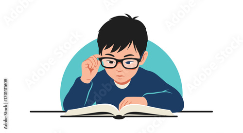 A young boy focused on learning and developing essential reading skills for future success