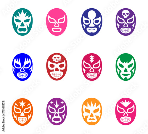 Colorful collection of mexican lucha libre wrestling masks. set of colorful masks