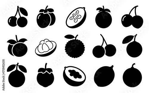 Vector art of set of different tropical fruits in silhouette