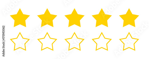 Star icon. Golden 5 stars vector set. Simple flat and outline style.