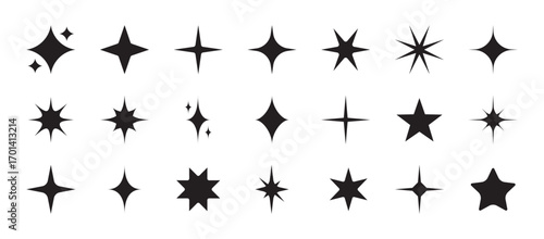 Sparkle star vector icons set. Shine star symbols and glitter elements collection.