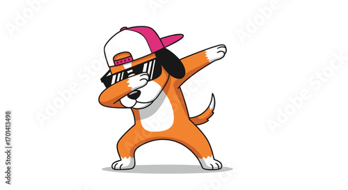 Cool cartoon dog wearing sunglasses and a baseball cap doing the dab dance move