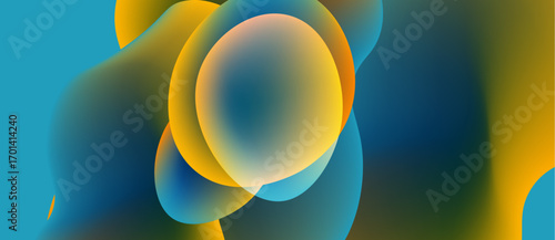 Abstract fluid shapes blend, creating vibrant orange, blue gradients. Soft light illuminates smooth curves, suggesting movement, energy.