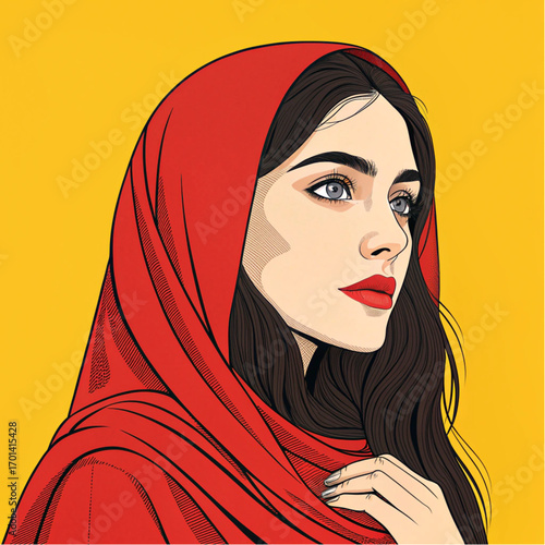 Portrait of a young woman wearing a red headscarf