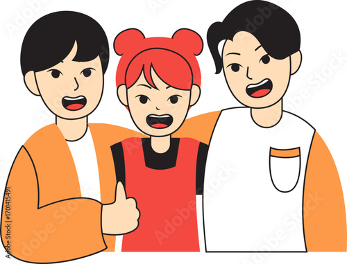 A Girl and Two Boys Posing Together