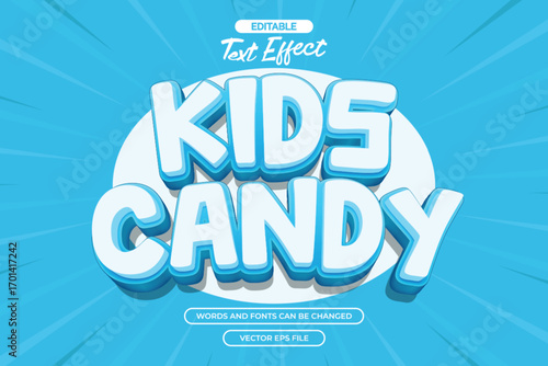 Kids candy editable text effect with 3d blue text style and with blue comic background
