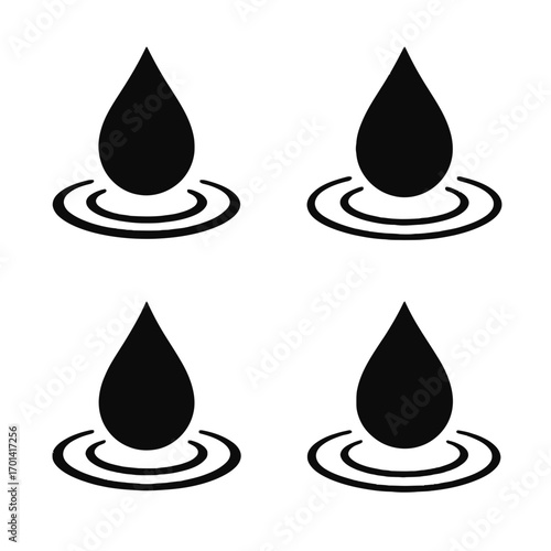 Water drop ripples Set silhouette vector illustration
