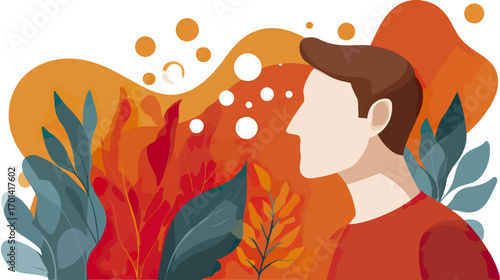 Abstract person profile with plants